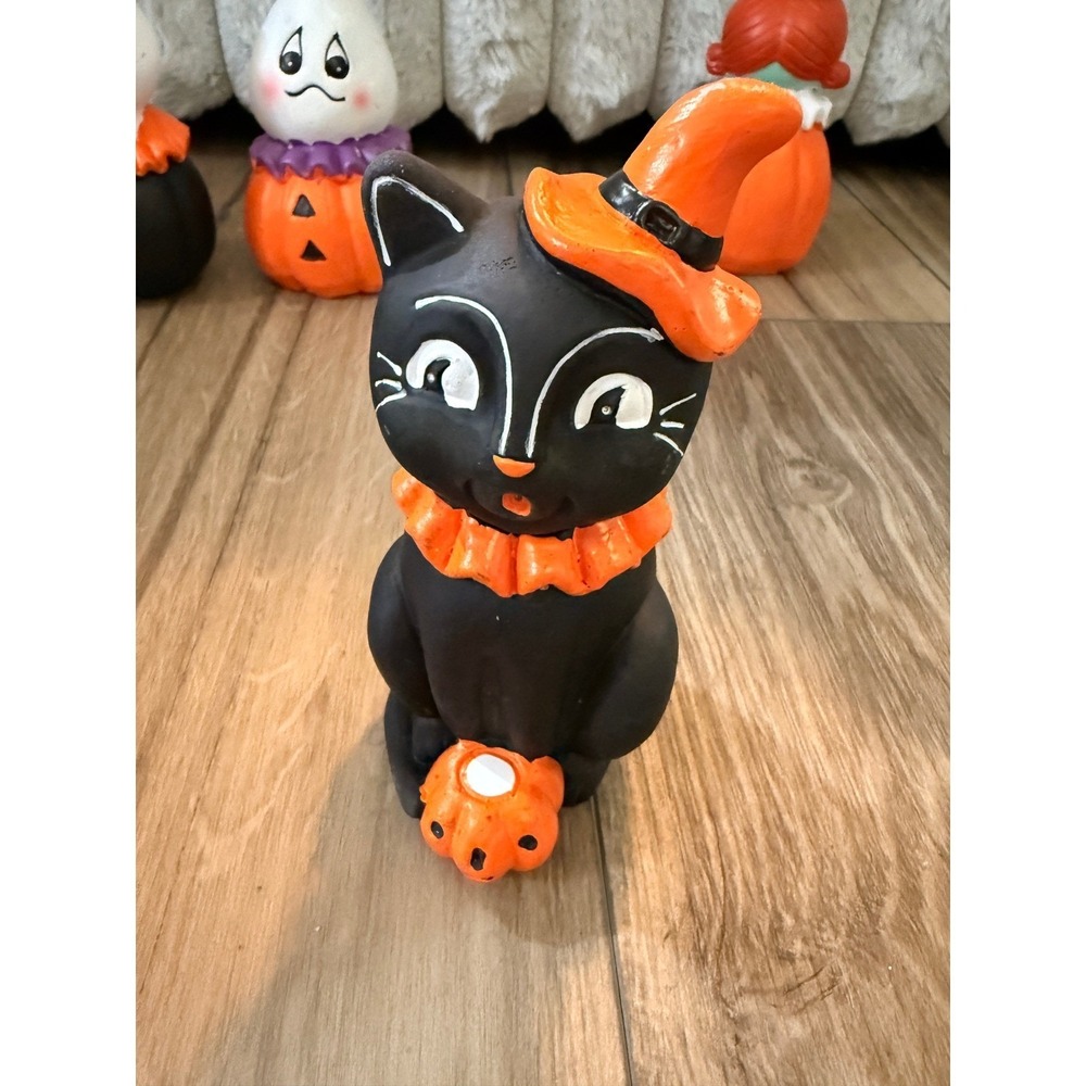 Halloween Retro Style Figurine Set 4 Pc Skeleton Ghost Cat Witch Pumpkin Decor - Picture 6 of 7